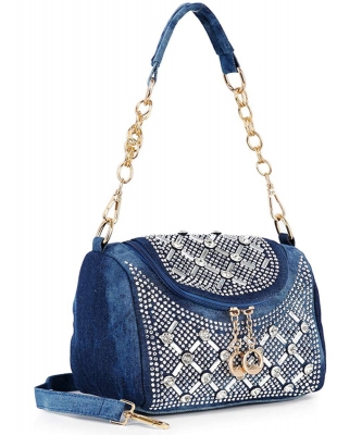 Rhinestone Design Top Flap Petite Handbag BAM-0148 BLUE
